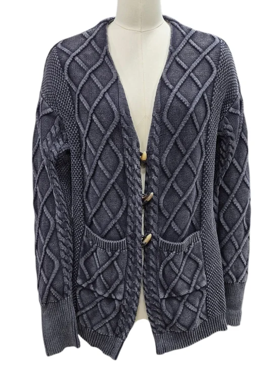 Easel cable knit cardigan sweater women's small ash gray burnout horn buttons - Picture 1 of 12